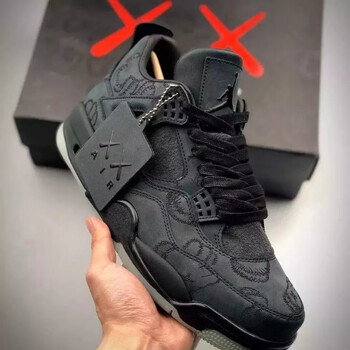 【品牌特价】aj飞人air  4 x kaws 联名黑灰麂皮酷灰纯黑男女休闲百搭
