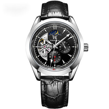 男士商务机械手表防水星辰陀飞轮全自动机械本色黑面黑皮带款