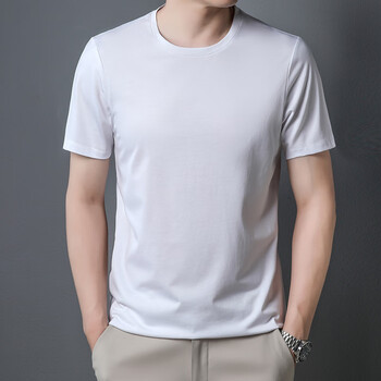 t恤男士圆领冰感无痕免烫中青年休闲百搭纯色滑料夏装6873白色165m4