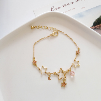 颜值星空手链日系软妹可爱萌简约个性少女心月亮星星手饰粉色星星手链