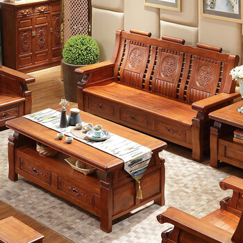 卓然出众实木沙发香樟木中式镂空雕花沙发带茶几组原创多功能翻盖储物小户型沙发客厅家具农村可送三人位 长茶几 图片价格品牌报价 京东