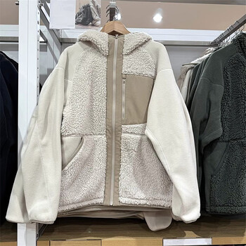 61优衣库69yqk优衣间秋冬男装女装摇粒绒拉链连帽拼接外套夹克