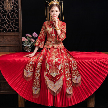 红衣金线秀禾服新娘敬酒服2020新款中式嫁衣结婚礼服凤舞九天秀和婚纱