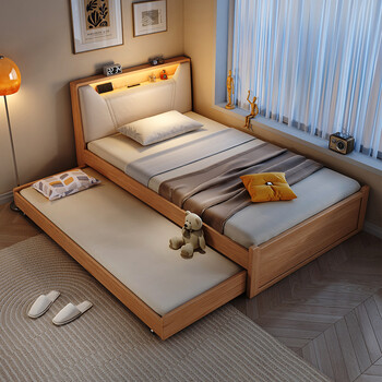 尚诗哲 床 北欧风实木床现代简约小户型1.2米单人床带灯储物床1.