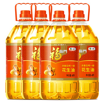 福临门共16升 浓香压榨一级花生油4l 食用油 4桶 浓香花生油4l