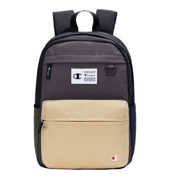 冠军champion双肩包新款撞色电脑包学生书包大容量旅行背包烟灰色小麦