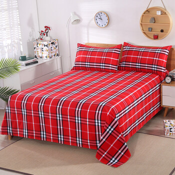 纯棉精梳棉加厚老粗布床单全棉加密被套色织单人双人条纹格子 红色