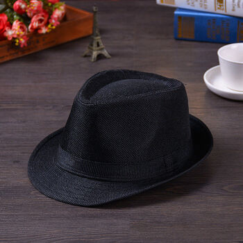 小礼帽男礼帽海边沙滩男士韩版潮帽亚麻小礼帽黑色款帽围5758cm