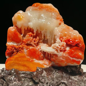 湘崎雀福建寿山石踏雪寻梅摆件石雕工艺品书房客厅禅意山水装饰品摆放