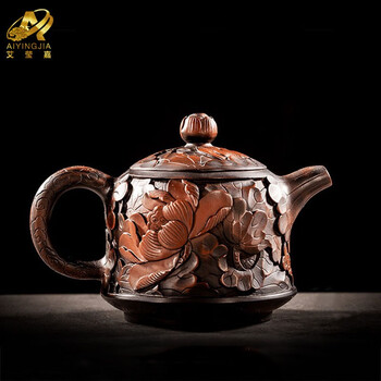 艾莹嘉(aiyingjia)云南建水紫陶茶壶纯手工堆雕金钟壶高档泡茶壶满雕