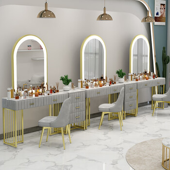 雄卓影楼化妆台影楼化妆台带灯美容院婚纱店专用大理石化妆桌工作室