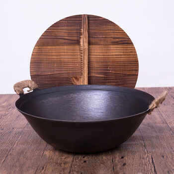 大铁锅锅具铸铁锅不粘锅老式双耳铁锅生铁无涂层家用加厚炒菜锅加深