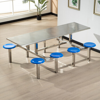 涵创不锈钢餐桌椅4人6人8人学校学生饭堂员工厂工地食堂连体快餐组合