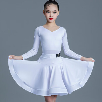 奔凯迪儿童拉丁舞服女童蹈少儿练功孩分体裙演出装练功服白色长袖l