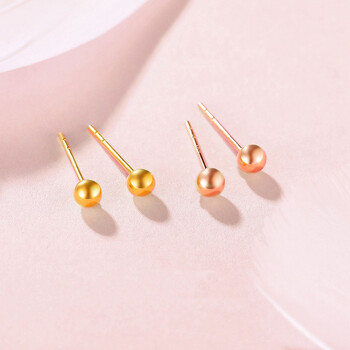 老凤祥小豆丁18k金耳钉圆珠光球耳饰女款送闺蜜女友老婆礼物 黄18k金