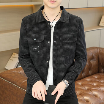 pu皮衣秋季潮流翻领帅气青年千鸟格子皮夹克上衣男装3327千鸟格黑3xl