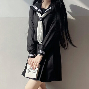 追玥梦【jk】正统黑三本基础款jk制服套装水手服中间服学生校服 黑色