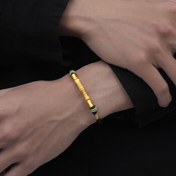 胤乃珠宝黄金竹节情侣手链一对足金平安编织生日七夕情人节礼物送男