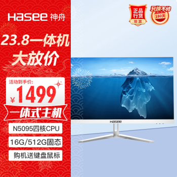 神舟（HASEE）新锐T30W一体机台式电脑商用办公23.8白色（赛扬N5095四核 16G 512G win11 WIFI 键鼠）