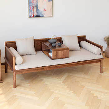 潇赫罗汉床老榆木罗汉床实木新推拉胡桃两用老榆木客厅伸缩明式小户型