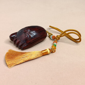 今传福酸枝木雕文玩手把件知足常乐红木小挂件木质小脚丫工艺品汽车