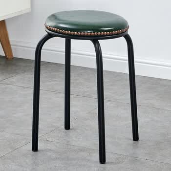 美式铁艺圆凳子简约时尚创意客厅家用软面餐凳高凳 加粗加厚圆钢管