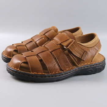 年凉鞋出口欧洲头层手工沙滩鞋包头罗马鞋男舒适软底凉鞋棕色皮鞋码45