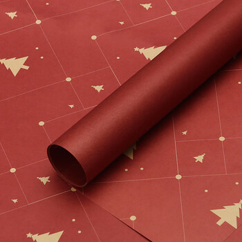 牛皮纸花束花艺材料鲜花包装纸花店用圣诞树款红色大号5070cm10张包