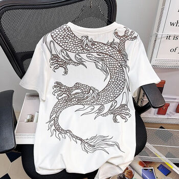 fog sky精神小伙烫钻过肩龙短袖t恤男女半袖夏季网红同款运动透气衣服