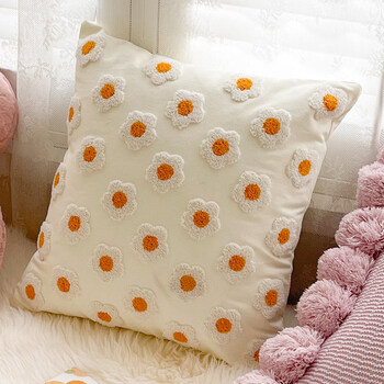 北欧可爱粉色客厅沙发抱枕靠垫ins风床头飘窗抱枕套不含芯 lds-白底小