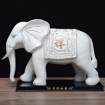 陶瓷大象摆件一对吸水神兽吉祥象家居客厅装饰品办公室风水摆设德化白