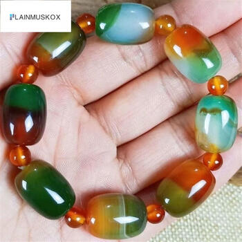 eze轻奢南京雨花石孔雀绿玛瑙桶珠手链原石七夕情人节礼物送男女朋友