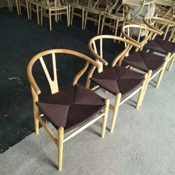 致泽餐厅家具 北欧实木餐椅 简约家用靠背椅 新中式圈椅书椅扶手y椅子 原木色+棕色编绳 白蜡木