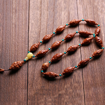 uhfq橄榄核雕刻十八弥勒手串男女佛珠手链手工长串脖挂饰品十八弥勒