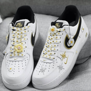 克1双钩白黑金色腰果花泼墨鸳鸯空军一号af1鞋带 白色小雏菊鞋带