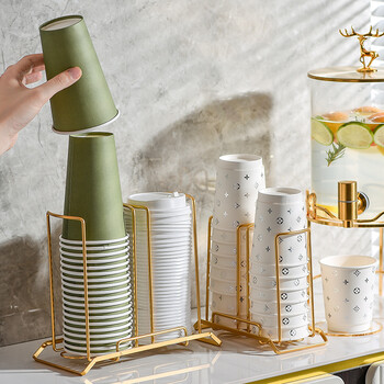 取杯器可壁挂免打孔用饮水机杯架办公室桌面收纳架 双筒纸杯架丨金色