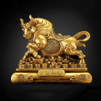 创古琪通 华尔街铜牛摆件金牛气冲天工艺品办公室桌牛市全黄铜牛摆件