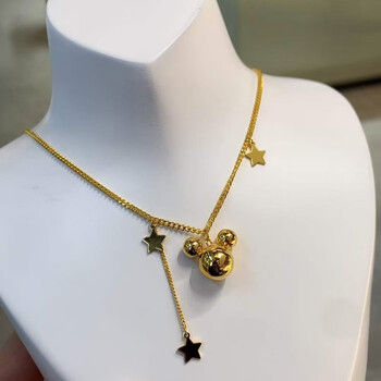 卡通米奇头套链足金999小星星老鼠吊坠锁骨颈链999足金项链金重894克