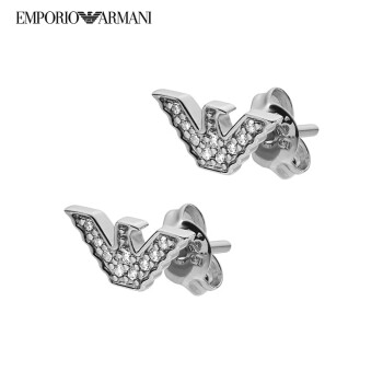 阿玛尼（EmporioArmani）女士耳钉银色鹰标镶钻银质可调节简约女士耳钉 送女友礼物 生日礼物EG3027040