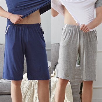 夏季男士睡裤短裤冰丝宽松大码五分家居裤薄款莫代尔条纹拼色休闲居家