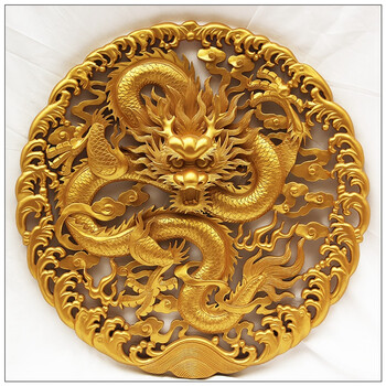 室内工艺礼品中式玄关家居装饰品动物木雕挂件龙 单面雕刻(直径100)