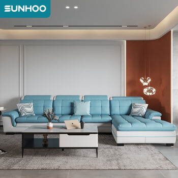 双虎家私布艺沙发客厅现代简约小户型轻奢沙发组合标准版505b清新湖绿