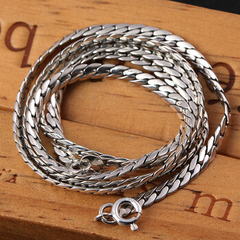 银项链 扁宽锁骨蛇骨链子韩版泰银复古手工链子金龙链 足 20寸(长51cm