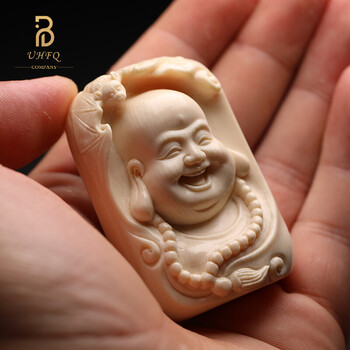 uhfq 猛犸象牙雕笑脸弥勒佛手工雕刻吊坠挂牌手把件男款收藏送 弥勒