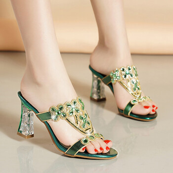 格迪特大码高跟凉皮拖鞋夏季外穿女士凉拖跟鞋新款粗跟皮托女鞋时尚