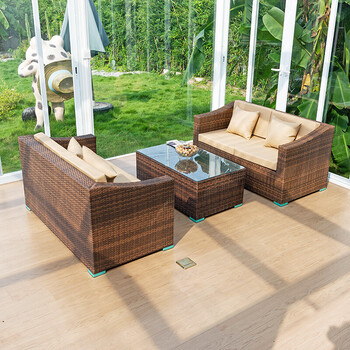 洋友藤编沙发户外休闲藤沙发椅防水防晒三人室外庭院藤条竹藤椅子组合