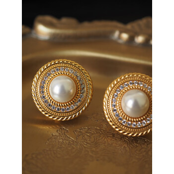 夏尔维纳复古珍珠圆环镶钻耳环个性设计师欧美风vintage中古耳环港风