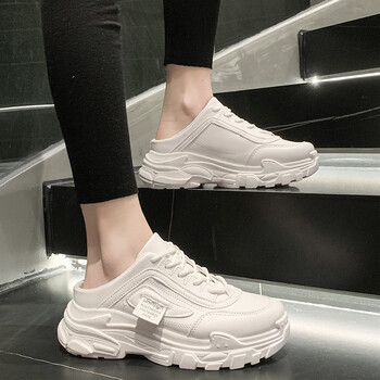 的鞋子包头懒人增高小白鞋小白半托鞋女生夏季外穿凉拖厚底松糕白色37