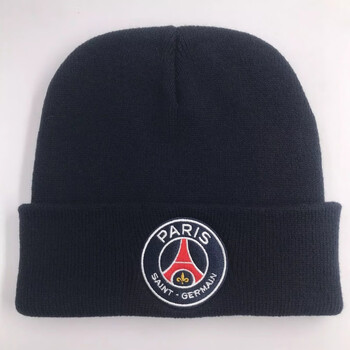 斗枪新款巴黎圣日耳曼梅西球迷针织毛线帽刺绣足球保暖冬帽黑色藏青色