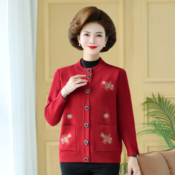 翠尧娄轻奢品牌妈妈冬装外套短款针织开衫毛衣薄款40岁50中老年女装